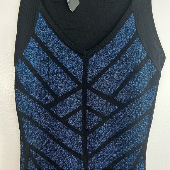 NWT Forever 21 Blue Metallic Sleeveless Geometric Bodycon Mini Dress Size Small - Picture 3 of 9